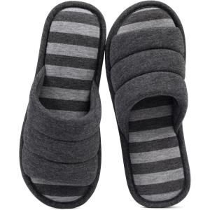 imageshevalues Open Toe House Slippers for Women Men Soft Cotton Indoor Shoes Memory Foam Slip On bedroom SlippersDark Grey