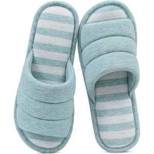 imageshevalues Open Toe House Slippers for Women Men Soft Cotton Indoor Shoes Memory Foam Slip On bedroom SlippersTeal