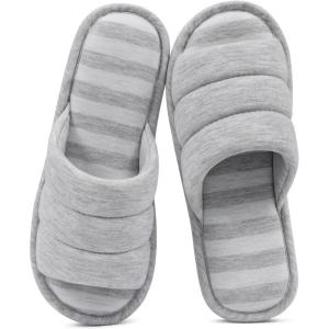imageshevalues Open Toe House Slippers for Women Men Soft Cotton Indoor Shoes Memory Foam Slip On bedroom SlippersUpdate Grey