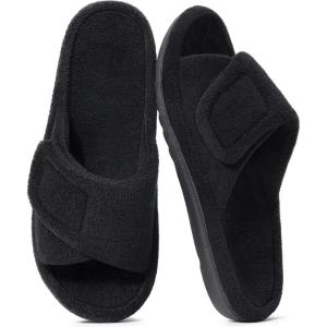 imageshevalues Orthopedic Slippers for Women with Arch Support Adjustable Open Toe House Shoes for Plantar FasciitisNew Black