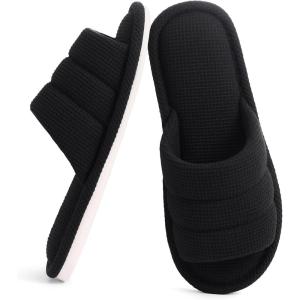 imageshevalues Summer House Slippers for Women Men Breathable Waffle Indoor Slippers Slipon Open Toe Home ShoesBlack