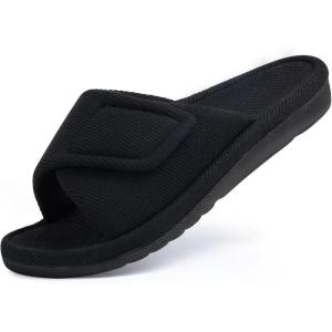imageshevalues Summer House Slippers for Women with Arch Support Breathable Waffle Cotton Indoor Slippers Slip on Open Toe Home ShoesCarbon Black