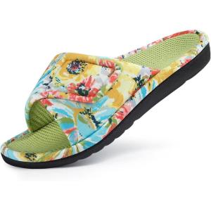 imageshevalues Summer House Slippers for Women with Arch Support Breathable Waffle Cotton Indoor Slippers Slip on Open Toe Home ShoesLime Green