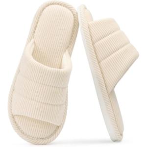 imageshevalues Terry Cloth Open Toe Slippers for Women Memory Foam Slip On House SlippersBeige