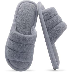 imageshevalues Terry Cloth Open Toe Slippers for Women Memory Foam Slip On House SlippersGrey
