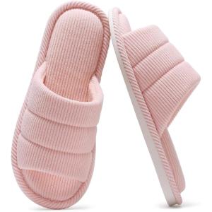 imageshevalues Terry Cloth Open Toe Slippers for Women Memory Foam Slip On House SlippersPale Pink