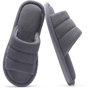 imageshevalues Terry Cloth Open Toe Slippers for Women Memory Foam Slip On House SlippersSteel Grey