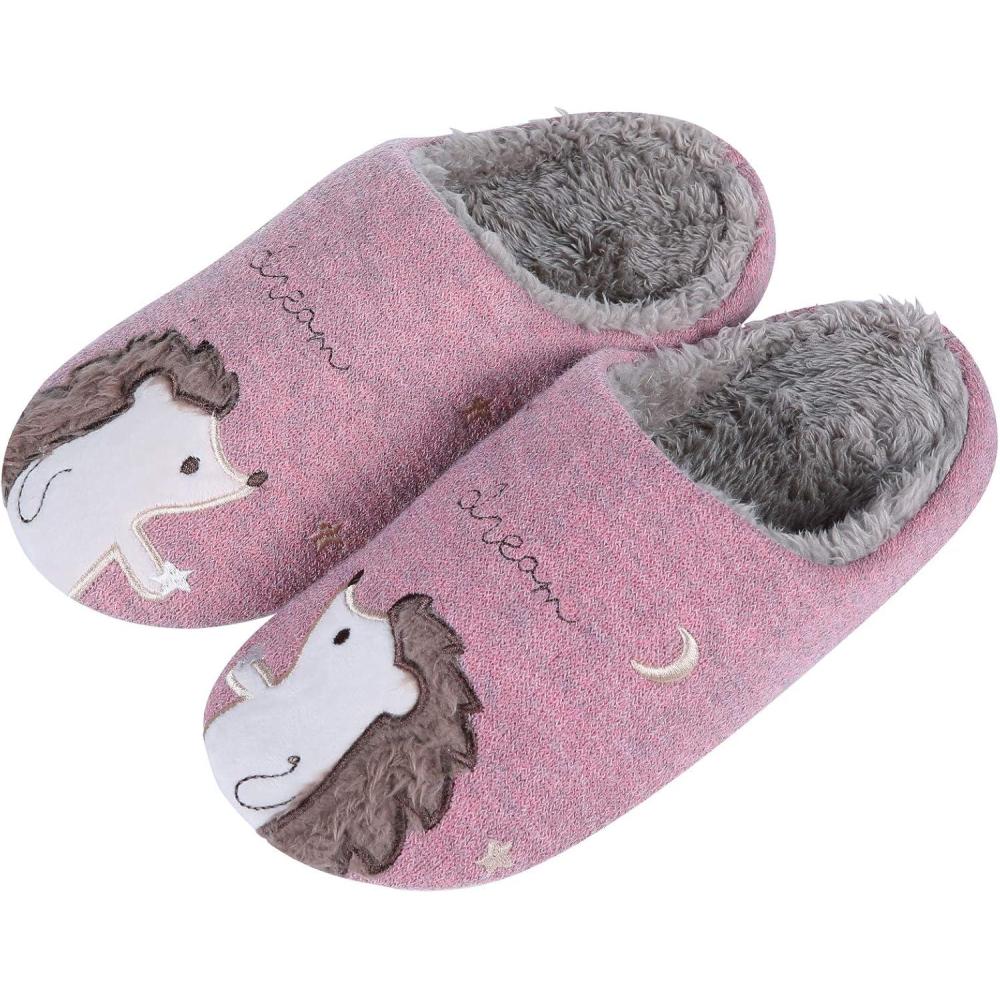 imageshevalues Fur Lined Animal Slippers for Kids Cute Girls Boys Unicorn Hedgehog House Shoes Fuzzy Embroidered Indoor Slippers WomenPink Hedgehog