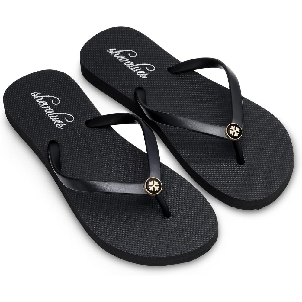 imageshevalues Slim Flip Flops for Women Beach Rubber Shower Shoes Basic Thong SandalsDesigner Black