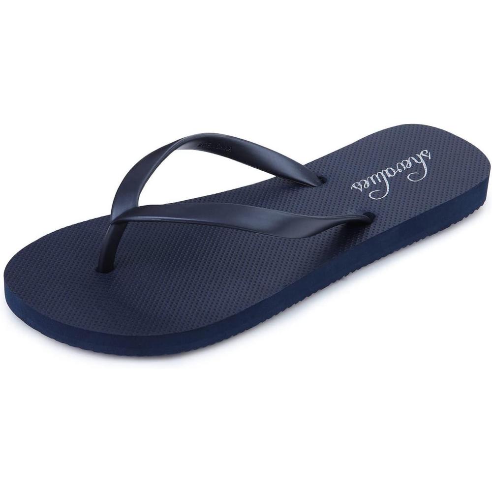 imageshevalues Slim Flip Flops for Women Beach Rubber Shower Shoes Basic Thong SandalsNavy