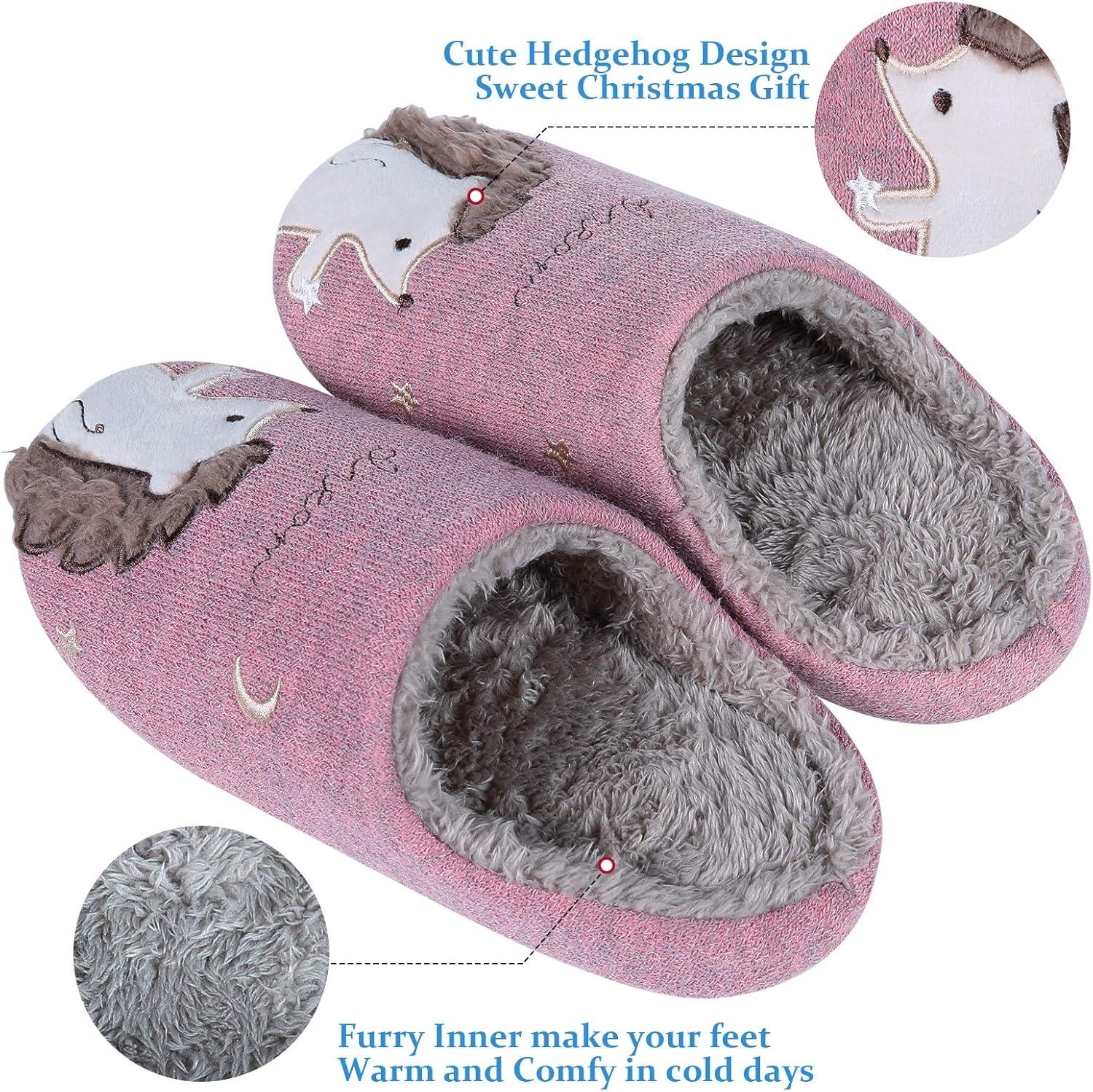 imageshevalues Fur Lined Animal Slippers for Kids Cute Girls Boys Unicorn Hedgehog House Shoes Fuzzy Embroidered Indoor Slippers WomenPink Hedgehog