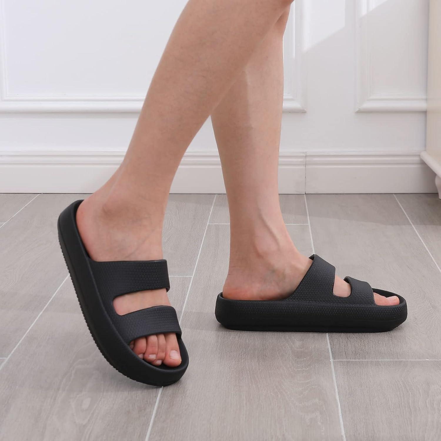 imageshevalues Orthopedic Slide Sandals for Women with Arch Support Pillow Soft Recovery Slip on Sandals Lightweight Summer Cloud Slippers for Plantar FasciitisUpdate Black