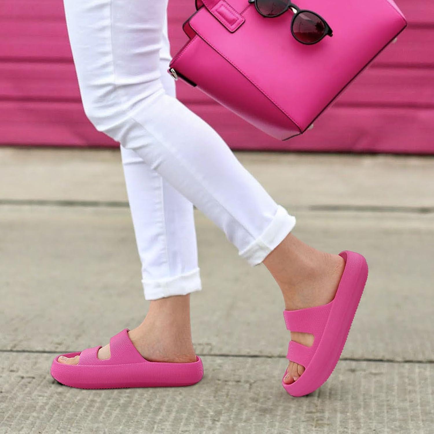 imageshevalues Orthopedic Slide Sandals for Women with Arch Support Pillow Soft Recovery Slip on Sandals Lightweight Summer Cloud Slippers for Plantar FasciitisUpdate Electric Pink