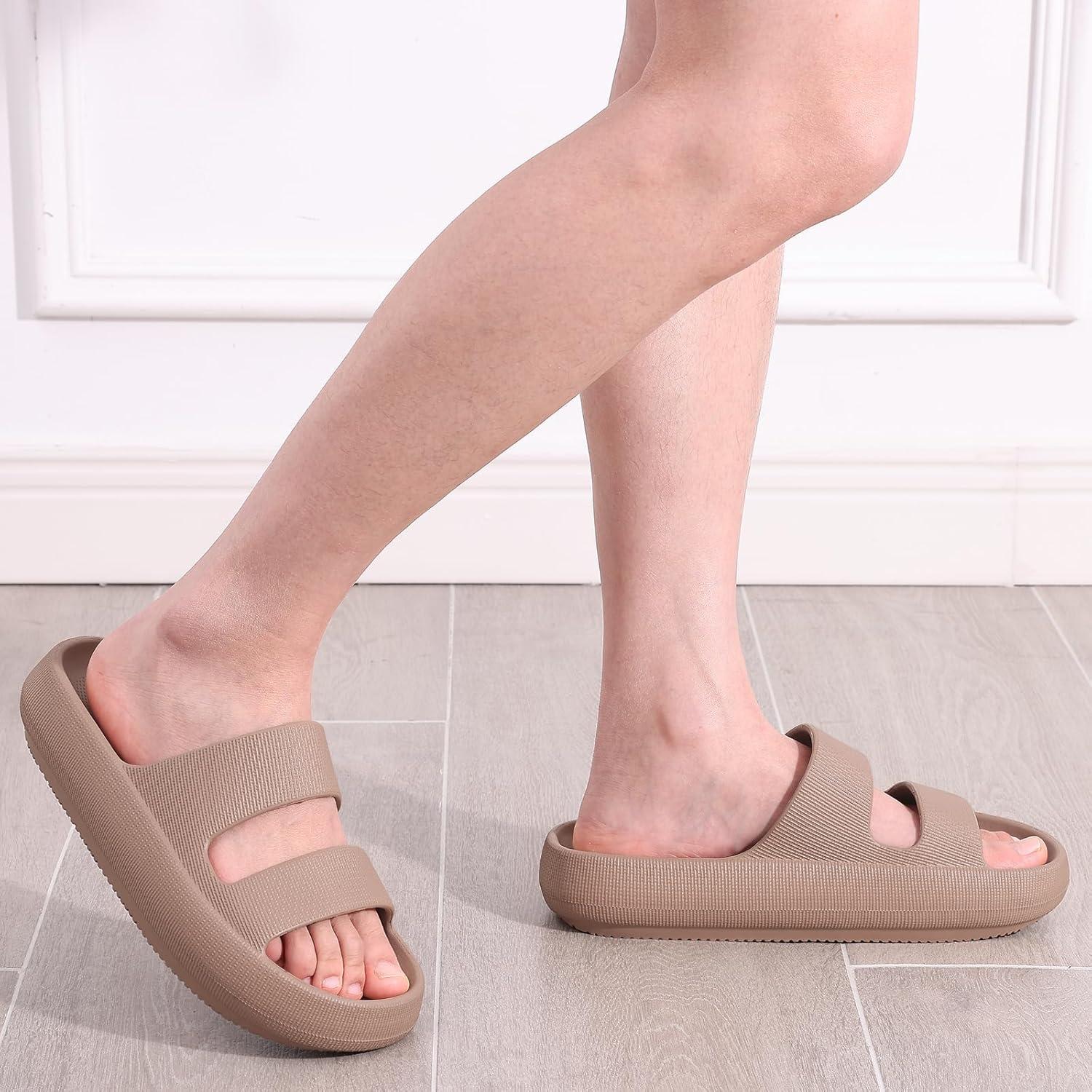 imageshevalues Orthopedic Slide Sandals for Women with Arch Support Pillow Soft Recovery Slip on Sandals Lightweight Summer Cloud Slippers for Plantar FasciitisBrown