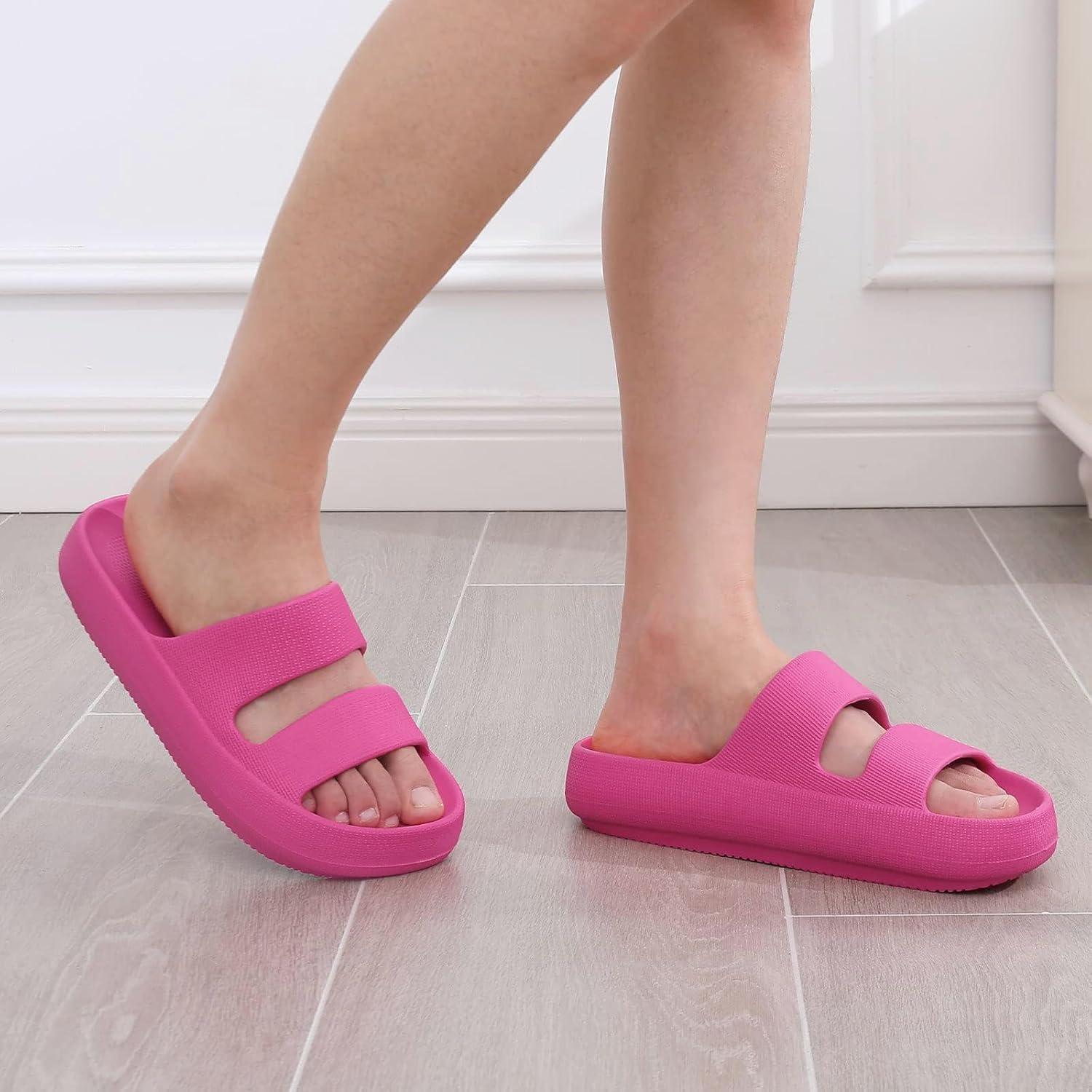 imageshevalues Orthopedic Slide Sandals for Women with Arch Support Pillow Soft Recovery Slip on Sandals Lightweight Summer Cloud Slippers for Plantar FasciitisUpdate Electric Pink