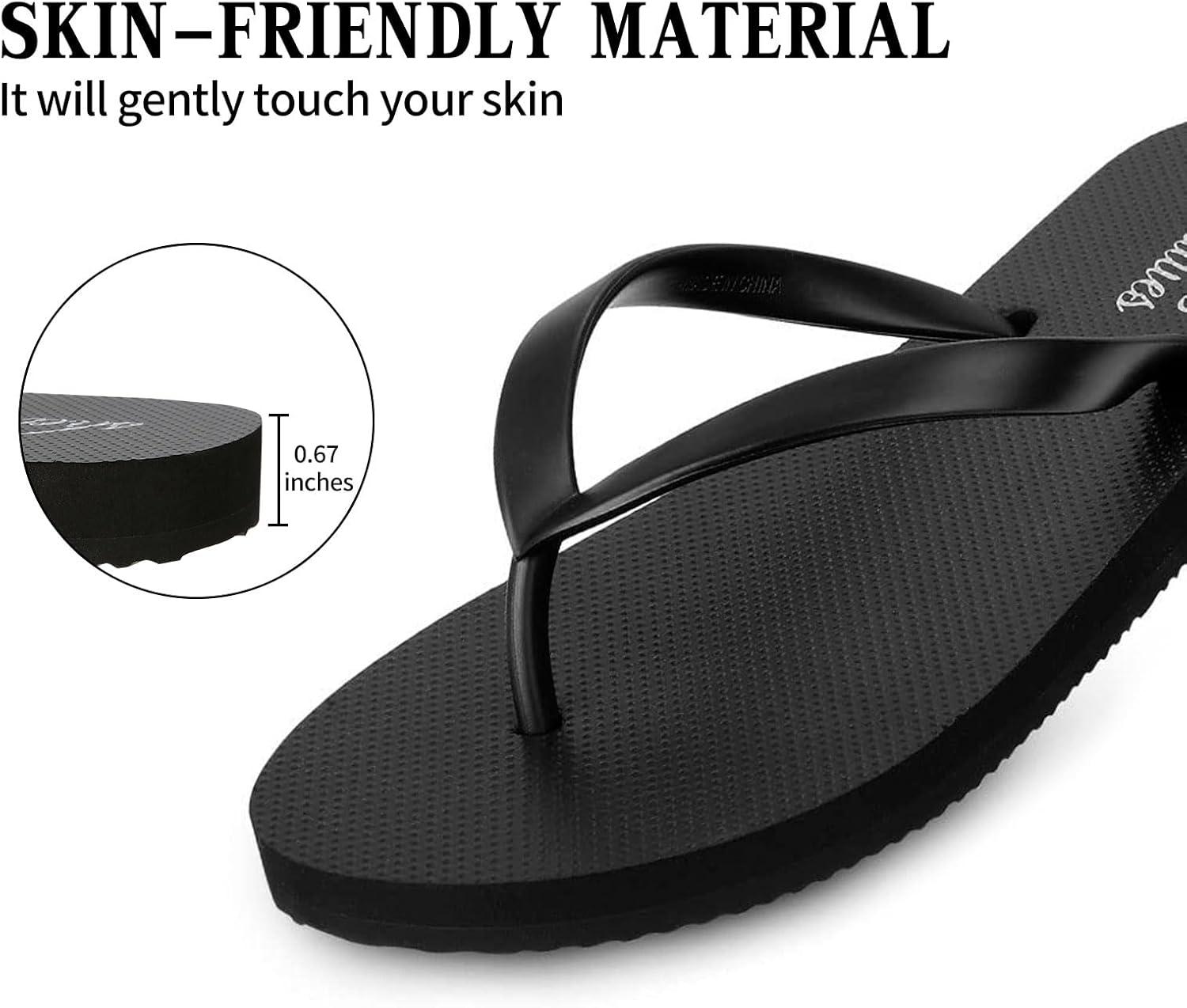 imageshevalues Slim Flip Flops for Women Beach Rubber Shower Shoes Basic Thong SandalsBlack