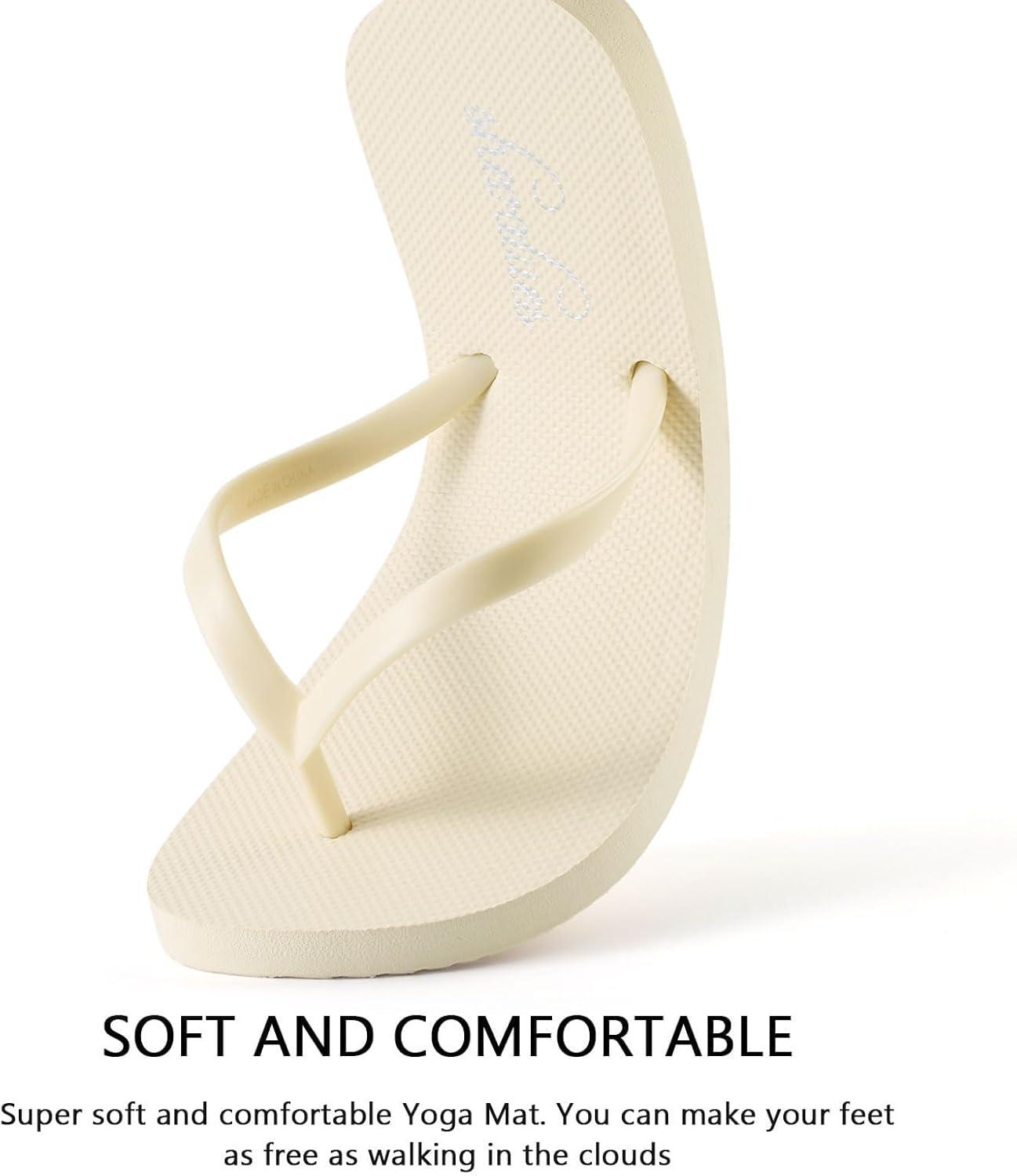 imageshevalues Slim Flip Flops for Women Beach Rubber Shower Shoes Basic Thong SandalsCream White