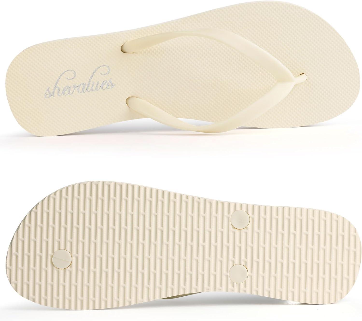 imageshevalues Slim Flip Flops for Women Beach Rubber Shower Shoes Basic Thong SandalsCream White