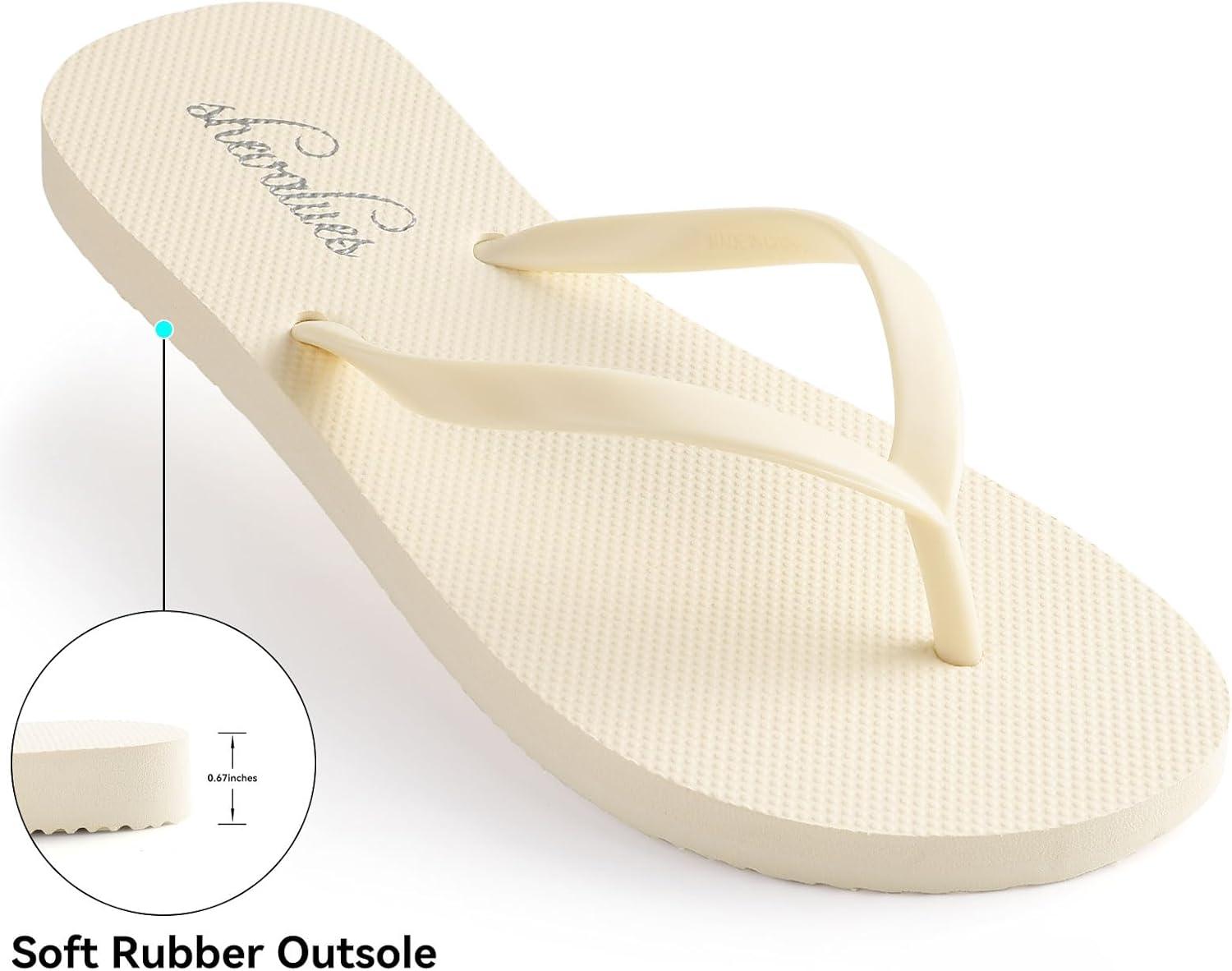 imageshevalues Slim Flip Flops for Women Beach Rubber Shower Shoes Basic Thong SandalsCream White