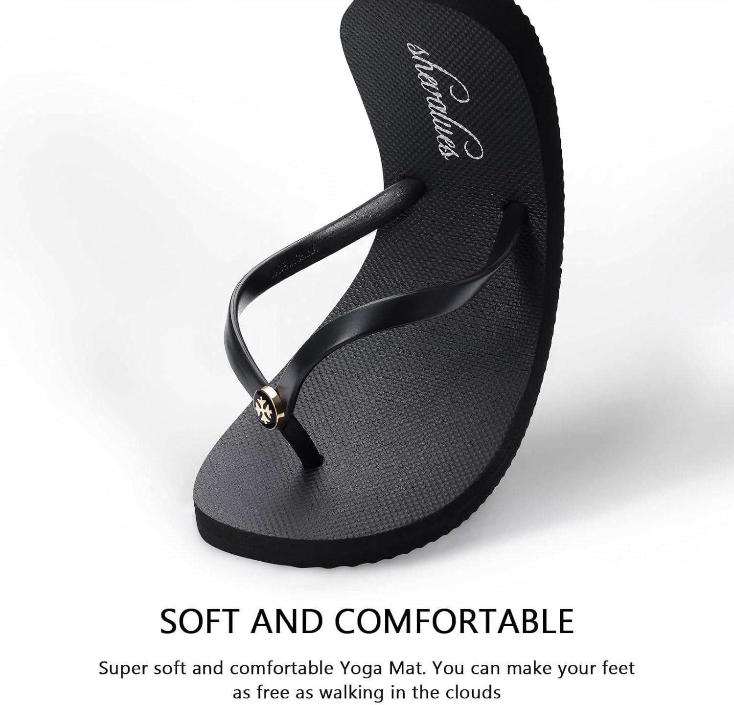 imageshevalues Slim Flip Flops for Women Beach Rubber Shower Shoes Basic Thong SandalsDesigner Black