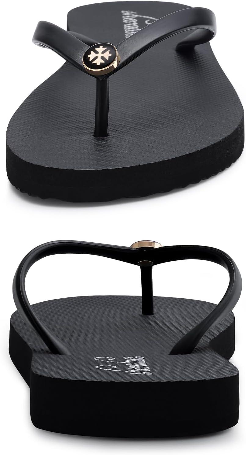imageshevalues Slim Flip Flops for Women Beach Rubber Shower Shoes Basic Thong SandalsDesigner Black