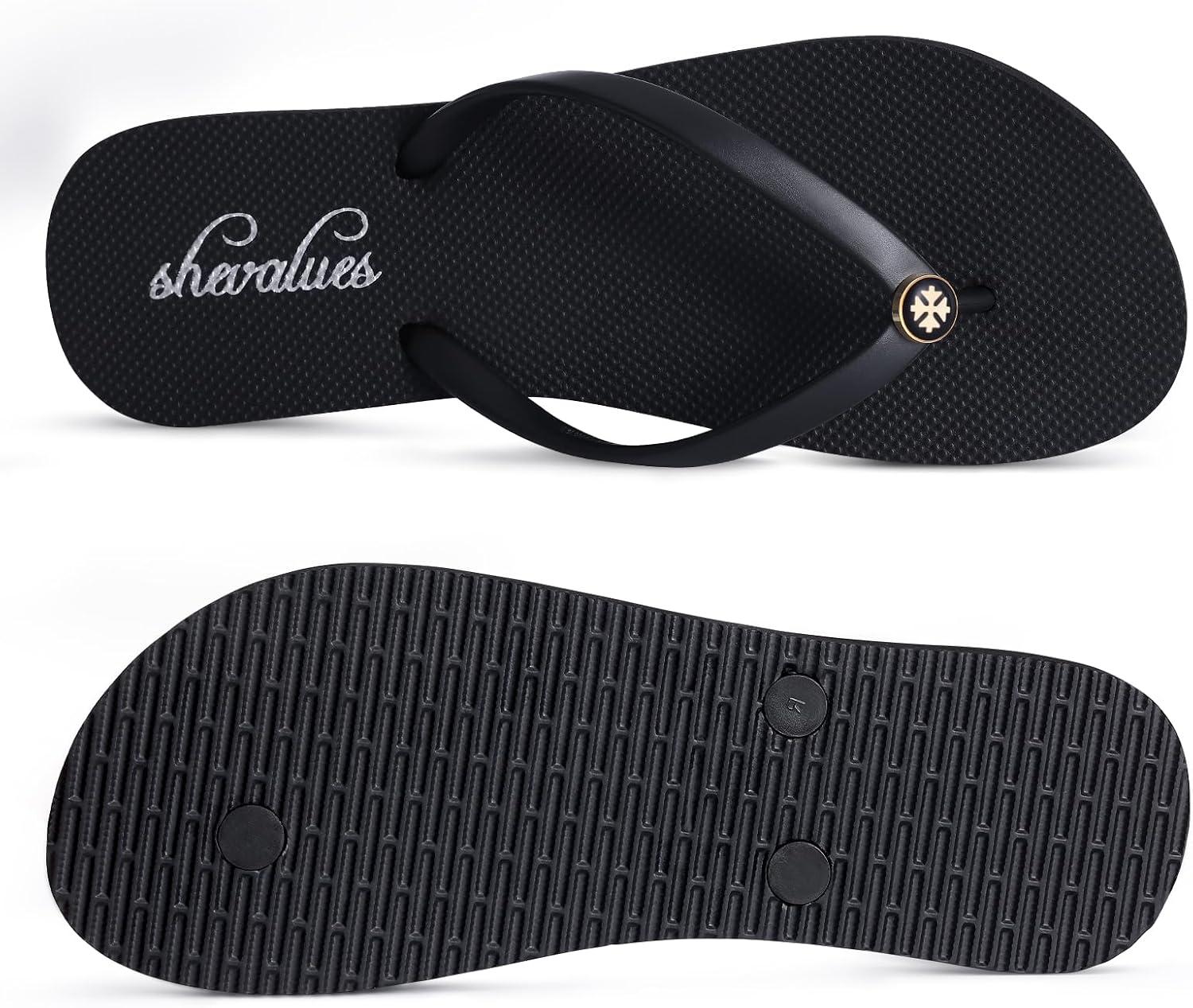 imageshevalues Slim Flip Flops for Women Beach Rubber Shower Shoes Basic Thong SandalsDesigner Black