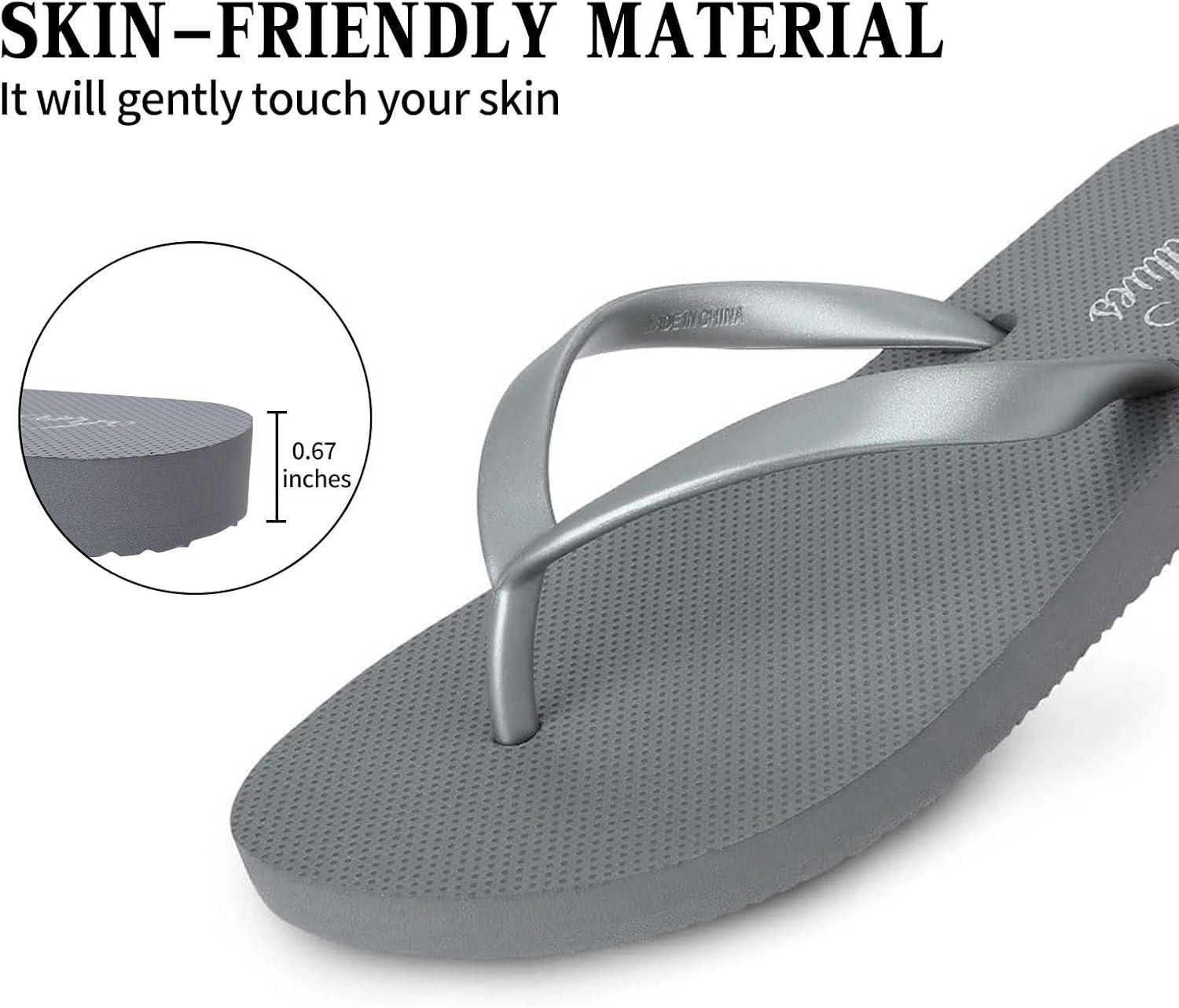 imageshevalues Slim Flip Flops for Women Beach Rubber Shower Shoes Basic Thong SandalsGrey
