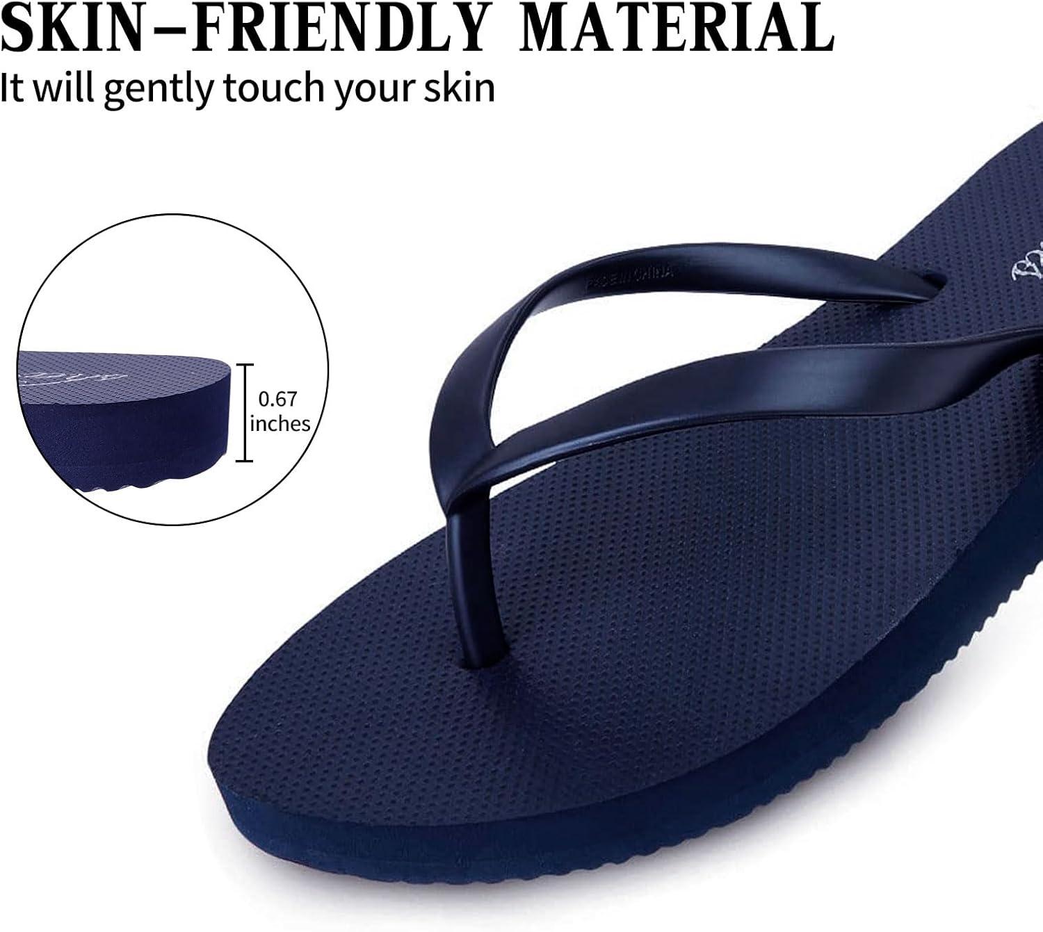 imageshevalues Slim Flip Flops for Women Beach Rubber Shower Shoes Basic Thong SandalsNavy