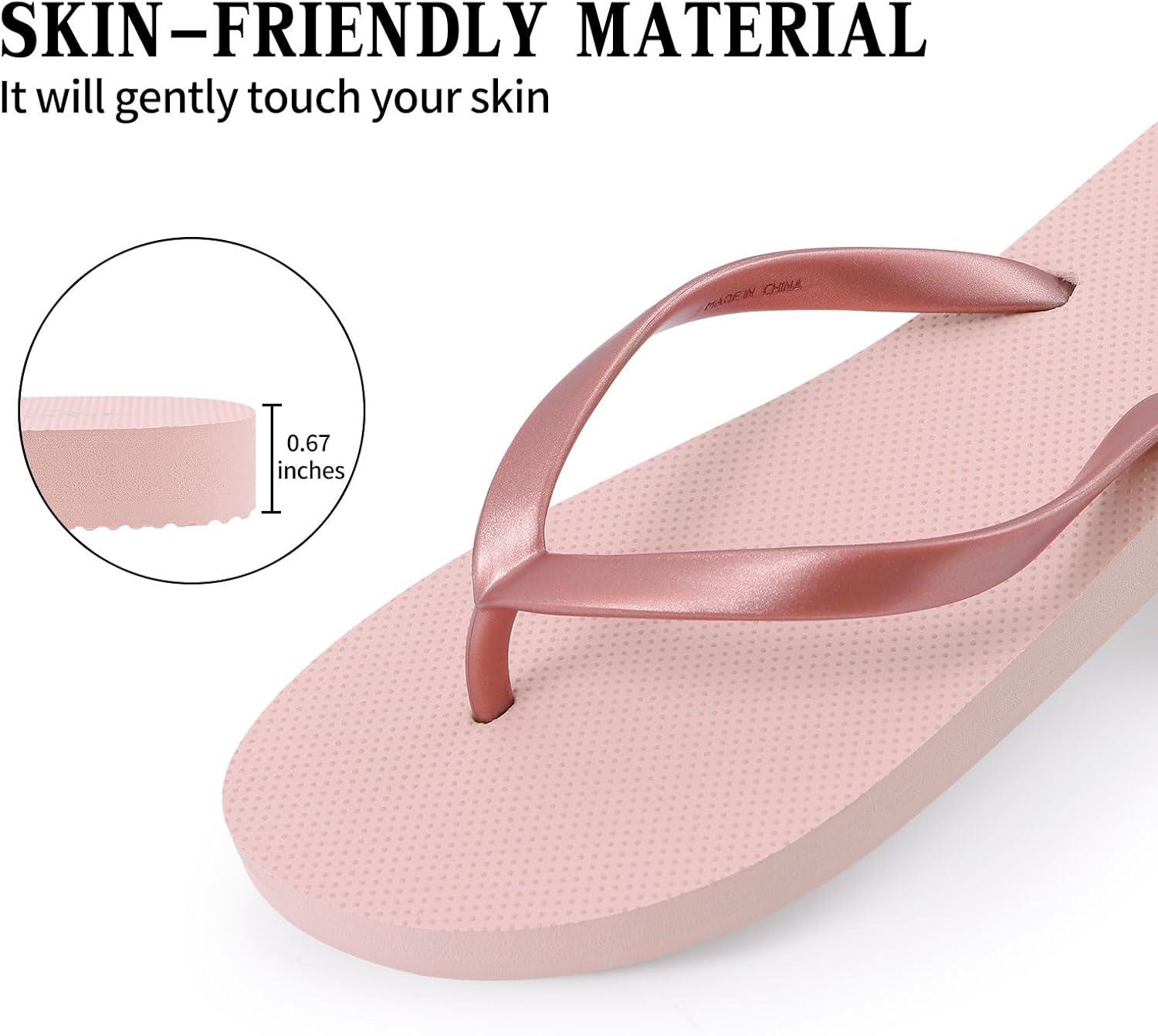 imageshevalues Slim Flip Flops for Women Beach Rubber Shower Shoes Basic Thong SandalsPink