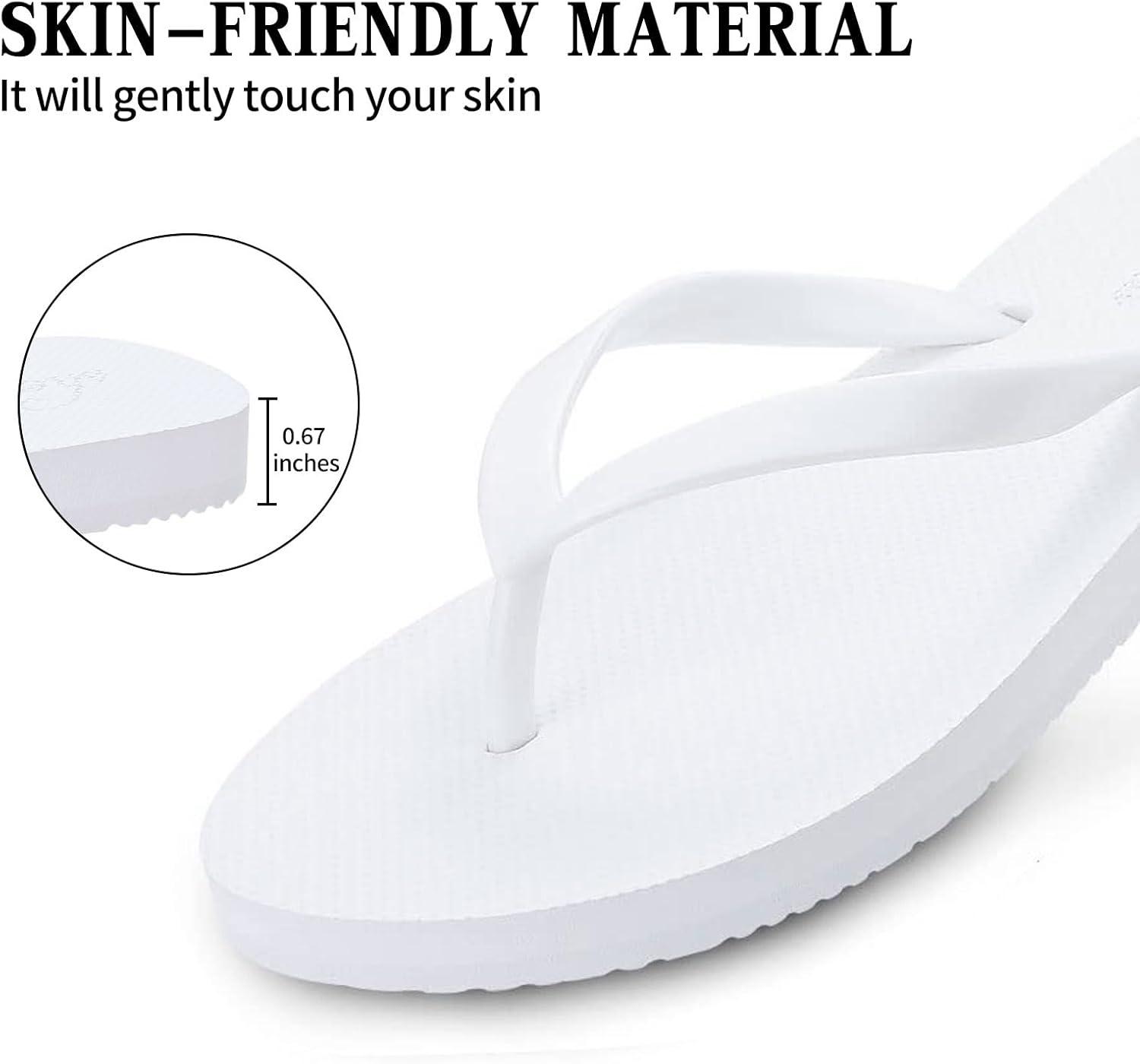 imageshevalues Slim Flip Flops for Women Beach Rubber Shower Shoes Basic Thong SandalsWhite