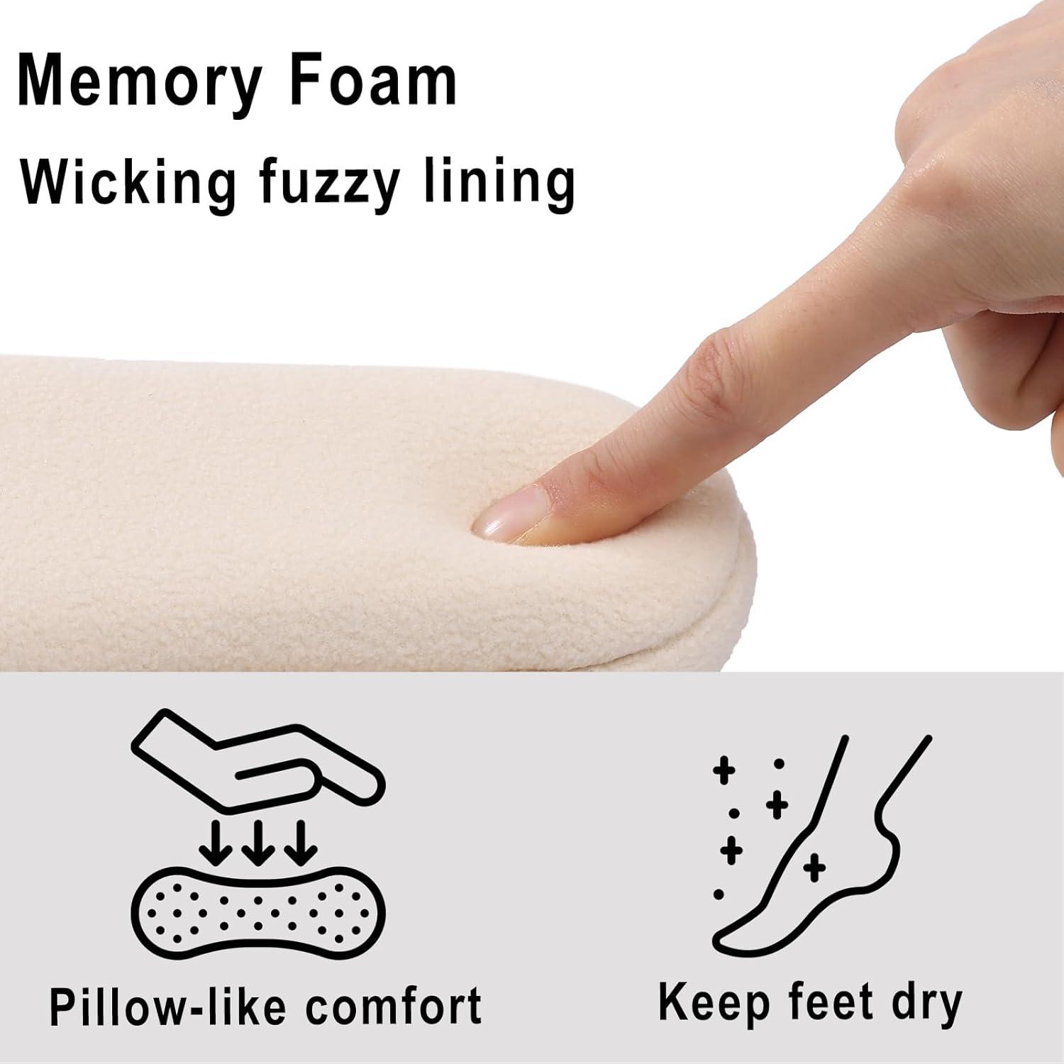 imageshevalues Women House Memory Foam Slippers Teddy Fleece Bedroom Sock Shoes with Soft Rubber SoleBeige