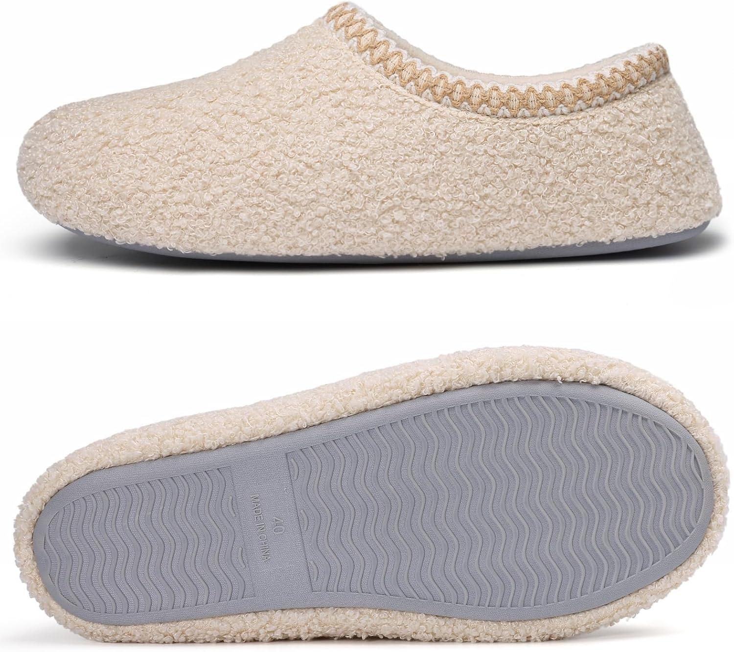 imageshevalues Women House Memory Foam Slippers Teddy Fleece Bedroom Sock Shoes with Soft Rubber SoleBeige