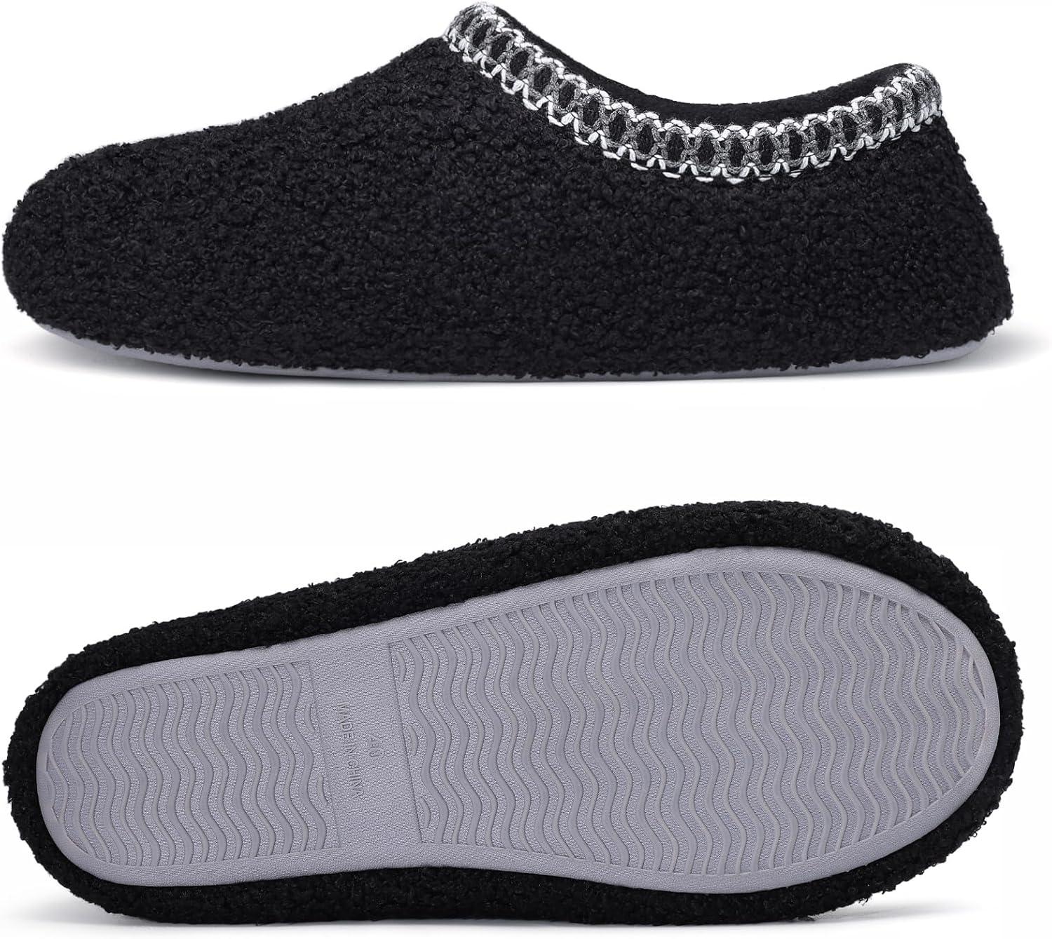 imageshevalues Women House Memory Foam Slippers Teddy Fleece Bedroom Sock Shoes with Soft Rubber SoleBlack
