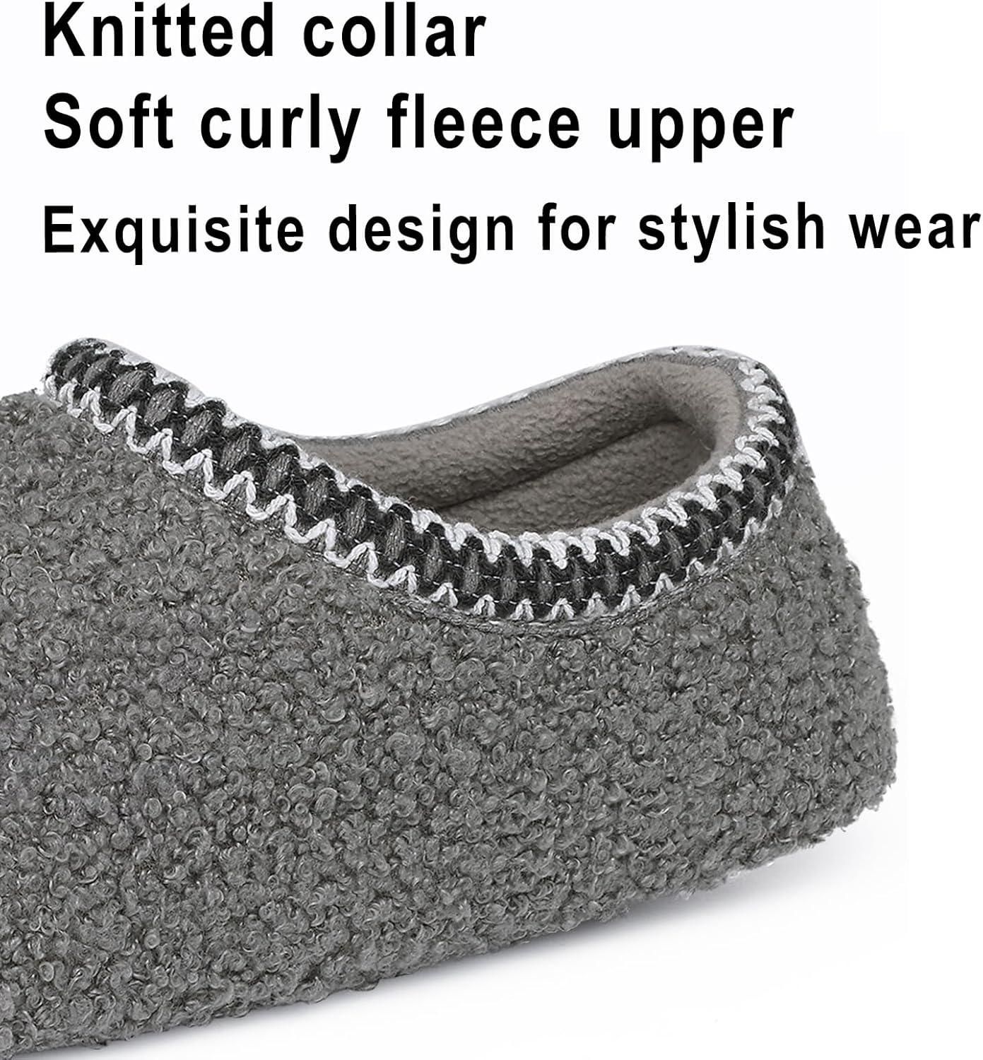imageshevalues Women House Memory Foam Slippers Teddy Fleece Bedroom Sock Shoes with Soft Rubber SoleGrey