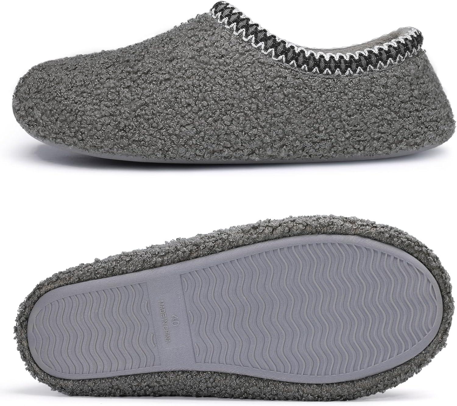 imageshevalues Women House Memory Foam Slippers Teddy Fleece Bedroom Sock Shoes with Soft Rubber SoleGrey