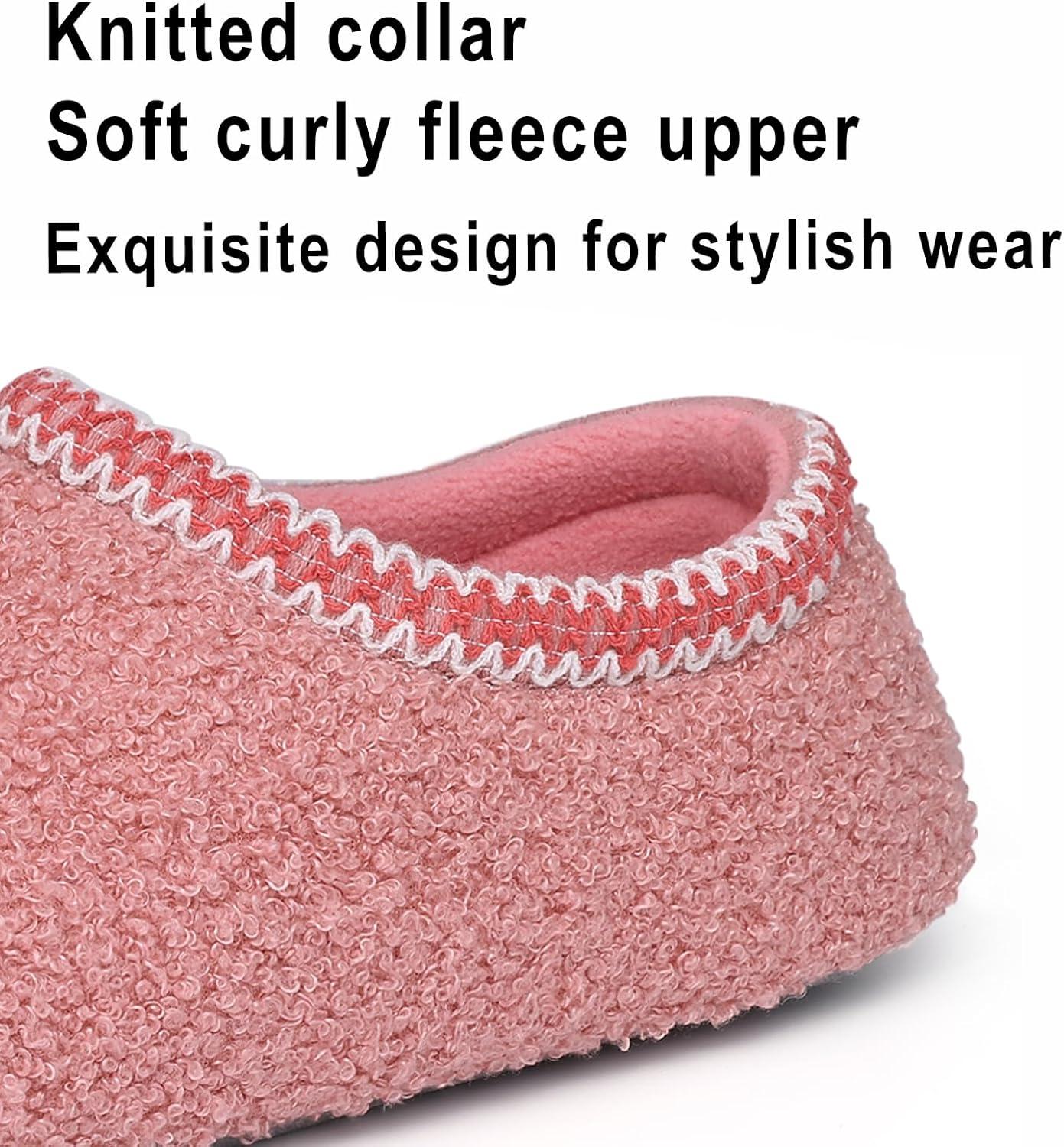 imageshevalues Women House Memory Foam Slippers Teddy Fleece Bedroom Sock Shoes with Soft Rubber SolePink