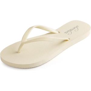 imageshevalues Slim Flip Flops for Women Beach Rubber Shower Shoes Basic Thong SandalsCream White