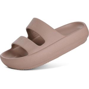 imageshevalues Orthopedic Slide Sandals for Women with Arch Support Pillow Soft Recovery Slip on Sandals Lightweight Summer Cloud Slippers for Plantar FasciitisBrown